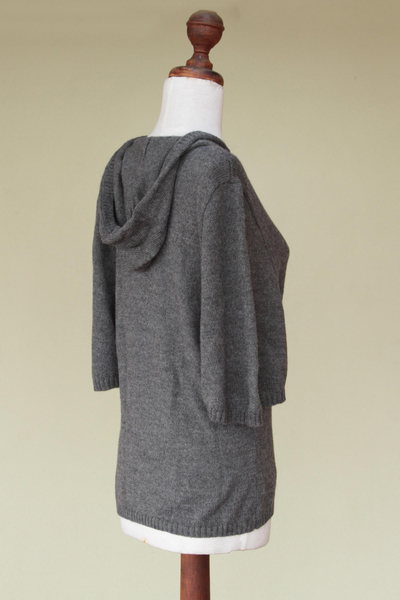 Suéter con capucha mezcla de alpaca, 'Gray Trujillo Lady' - Suéter con capucha mezcla de alpaca