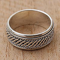 Sterling silver meditation spinner ring, 'Speed' - Handcrafted Sterling Silver Meditation Spinner Ring