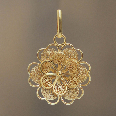 Gold plated filigree flower pendant, 'Yellow Rose' - Gold Plated Silver Peruvian Filigree Flower Pendant