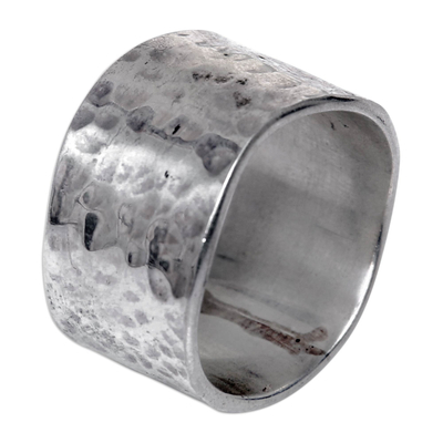 Sterling silver band ring, 'Shining Waves' - Wide Sterling Silver Band Ring from Indonesia