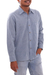 Men's long-sleeved cotton shirt, 'Pacific Ocean' - Blue Striped Long-Sleeved Men's Cotton Shirt from Guatemala