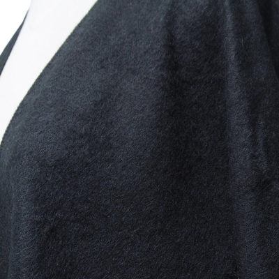 Alpaca blend ruana cloak, 'Ebony Sky' - Artisan Crafted Open Front Black Alpaca Blend Ruana