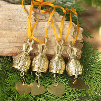 Brass ornaments, 'Buddhist Bells' (4 inch, set of 4) - Set of 4 Brass Ornaments Crafted by Hand (4 Inch)