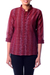 Cotton blouse, 'Ikat Stars' - Hand Made Women's Geometric Cotton Patterned Blouse Top