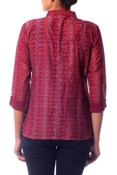 Baumwollbluse - Handgefertigtes Damen-Blusenoberteil aus Baumwolle mit geometrischem Muster