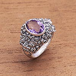 Men's Amethyst and Sterling Silver Ring, 'Beloved Barong'