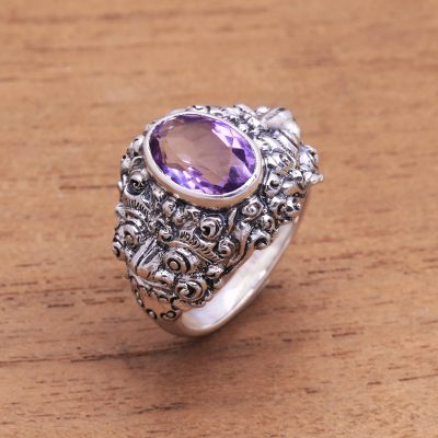 Men's amethyst ring, 'Beloved Barong' - Men's Amethyst and Sterling Silver Ring