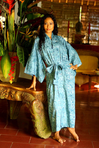 Cotton batik robe, Blue Forest