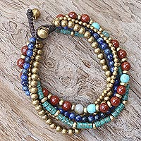 Multi-gemstone beaded bracelet, 'Beads and Bells'