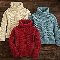 Wool turtleneck sweater, 'North Winds' - Women's Irish Aran Turtleneck Sweater