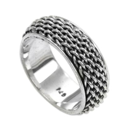 Sterling silver band ring, 'Amlapura Weave' - Women's Woven Silver Band Ring