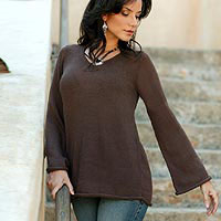 Alpaca blend sweater, 'Chocolate Charisma' - Brown Alpaca Blend Pullover Sweater