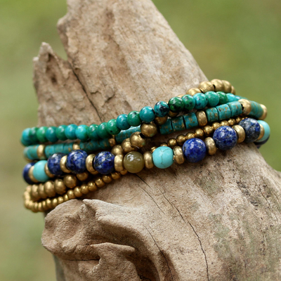 Multi-gemstone beaded bracelet, 'Freedom of Expression in Blue' - Multi Gemstone Beaded Bracelet from Thailand