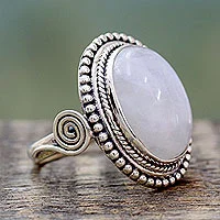 Rainbow moonstone cocktail ring, 'Rainbow Glow' - India Sterling Silver Cocktail Ring with Rainbow Moonstone