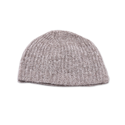 Cashmere hat, 'Winter Fusion' - Knit Cashmere Hat in Taupe and Ivory from India