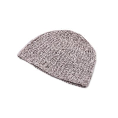 Cashmere hat, 'Winter Fusion' - Knit Cashmere Hat in Taupe and Ivory from India