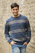 Men's 100% alpaca sweater, 'Cajamarca Blues' - Men's Patterned Andean 100% Alpaca Sweater in Shades of Blue (image 2) thumbail