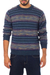 Men's 100% alpaca sweater, 'Cajamarca Blues' - Men's Patterned Andean 100% Alpaca Sweater in Shades of Blue thumbail