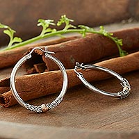 Gold accent hoop earrings, 'Cloud-Kissed Moon' - Fair Trade Gold Accented Sterling Silver Hoop Earrings