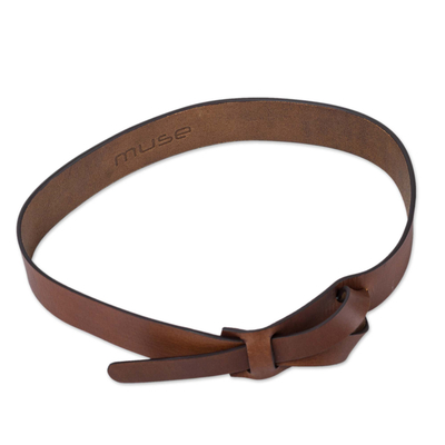 Leather belt, 'Classical' - Artisan Crafted Natural Brown Leather Belt from Peru