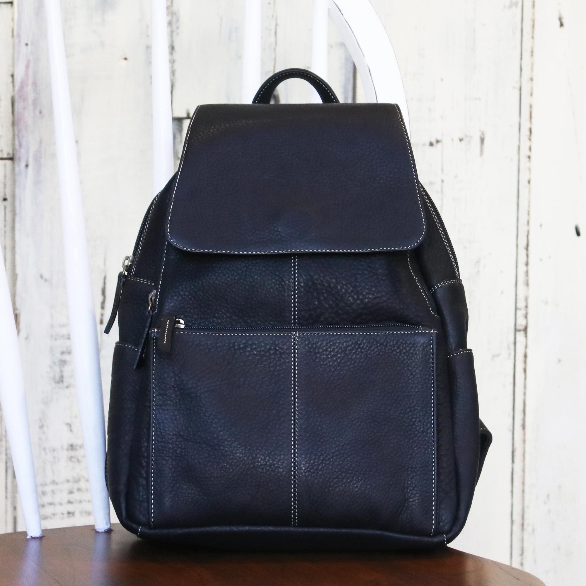 Handcrafted Leather Backpack in Coal Black from Thailand  display picture 1