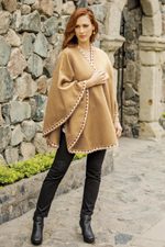 Alpaca blend ruana, 'Cozy Holiday in Tan' - Tan Alpaca Blend Ruana from Peru