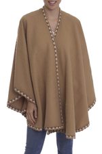Alpaca blend ruana, 'Cozy Holiday in Tan' - Tan Alpaca Blend Ruana from Peru