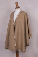 Alpaca blend ruana, 'Cozy Holiday in Tan' - Tan Alpaca Blend Ruana from Peru