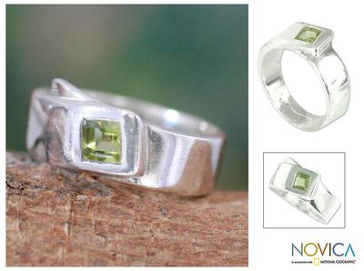 Peridot solitaire ring, 'Buckle Up' - Peridot solitaire ring