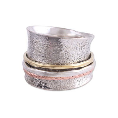 Sterling Silver India Meditation Ring with Copper and Brass