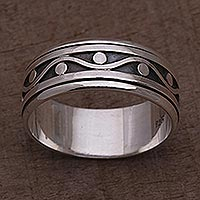 Sterling silver meditation spinner ring, 'Stream of Life'