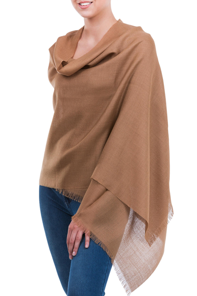 Alpaca and silk shawl, 'Cuzco Cinnamon' - Fine Silk Alpaca Blend Lightweight Shawl