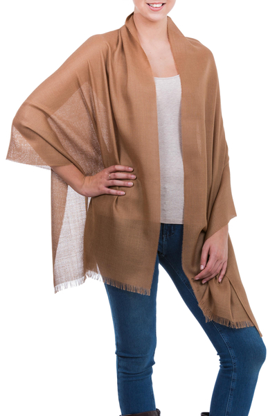 Alpaca and silk shawl, 'Cuzco Cinnamon' - Fine Silk Alpaca Blend Lightweight Shawl