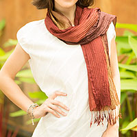 Silk scarf, 'Golden Brown Transition' - Hand-dyed Silk Scarf from Thailand