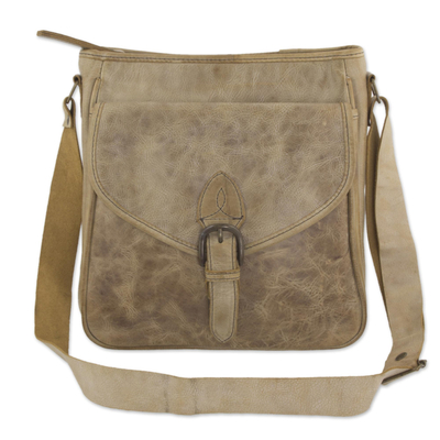 Quality Leather Shoulder Bag with 1 Pocket from Mexico - Camel
