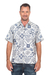 Men's cotton batik shirt, 'Island Batik' - Men's Blue & White Short Sleeve Cotton Batik Button Shirt (image 2a) thumbail