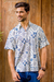 Men's cotton batik shirt, 'Island Batik' - Men's Blue & White Short Sleeve Cotton Batik Button Shirt