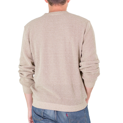 Men's cotton pullover sweater, 'Sporting Elegance' - Men's Beige Cotton Pullover Sweater from Guatemala