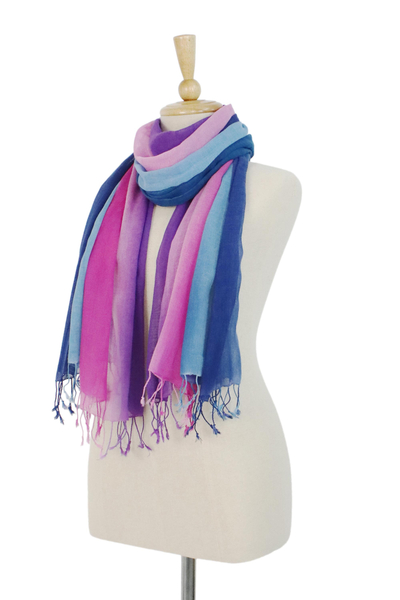 Cotton scarves, 'Innocent Colors' (pair) - Two Handwoven Ombre Cotton Wrap Scarves from Thailand