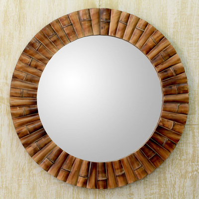 Mirror, 'Bamboo Halo' - Handcrafted Bamboo Mosaic Wall Mirror