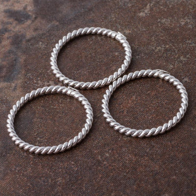 Sterling silver stacking rings, 'Three Ropes' (set of 3) - Set of Three Sterling Silver Stacking Rings from Peru