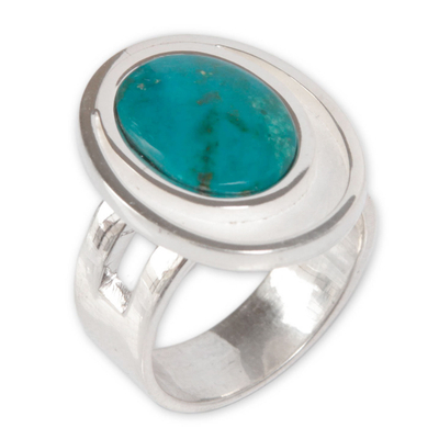 Chrysocolla single stone ring, 'Sense of Serenity' - Modern Sterling Silver Single Stone Chrysocolla Ring