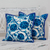 Embroidered cushion covers, 'Blue Dahlias' (pair) - Blue Floral Embroidered Cushion Covers from India (pair) (image 2) thumbail