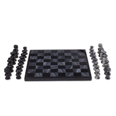 Marble chess set, 'Sophisticate' - 11 Inch Hand Carved Marble Chess Set Mexico
