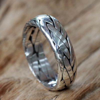 Bandring aus Sterlingsilber - Unisex-Ring aus geflochtenem Sterlingsilber aus Bali