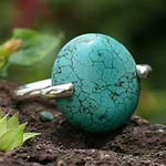 Hand Crafted Reconstituted Turquoise and Silver Ring, 'Quietude'