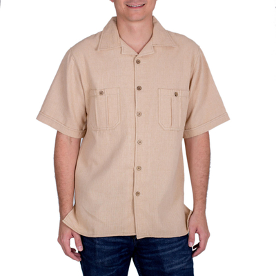 Baumwollhemd für Herren - Beigefarbenes Hemd aus zentralamerikanischer Baumwolle