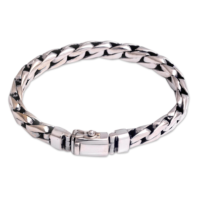 Men's sterling silver link bracelet, 'Power Link' - Men's Handcrafted Sterling Silver Link Bracelet from Bali