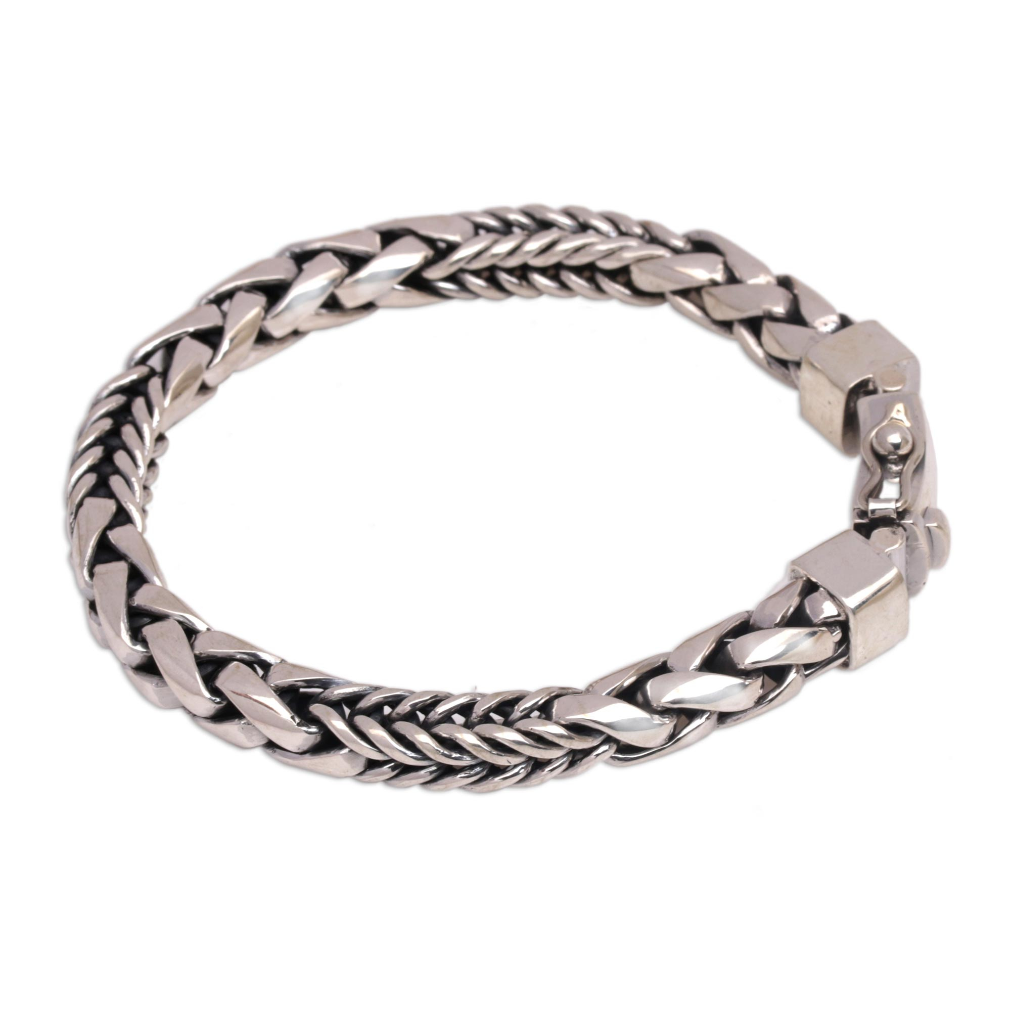 Handmade in Bali 925 Sterling Silver Chain Bracelet - Woven Chain | NOVICA