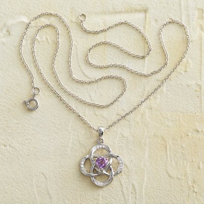 Birthstone pendant necklace, 'Celtic Knot' - Celtic Knot Birthstone Necklace